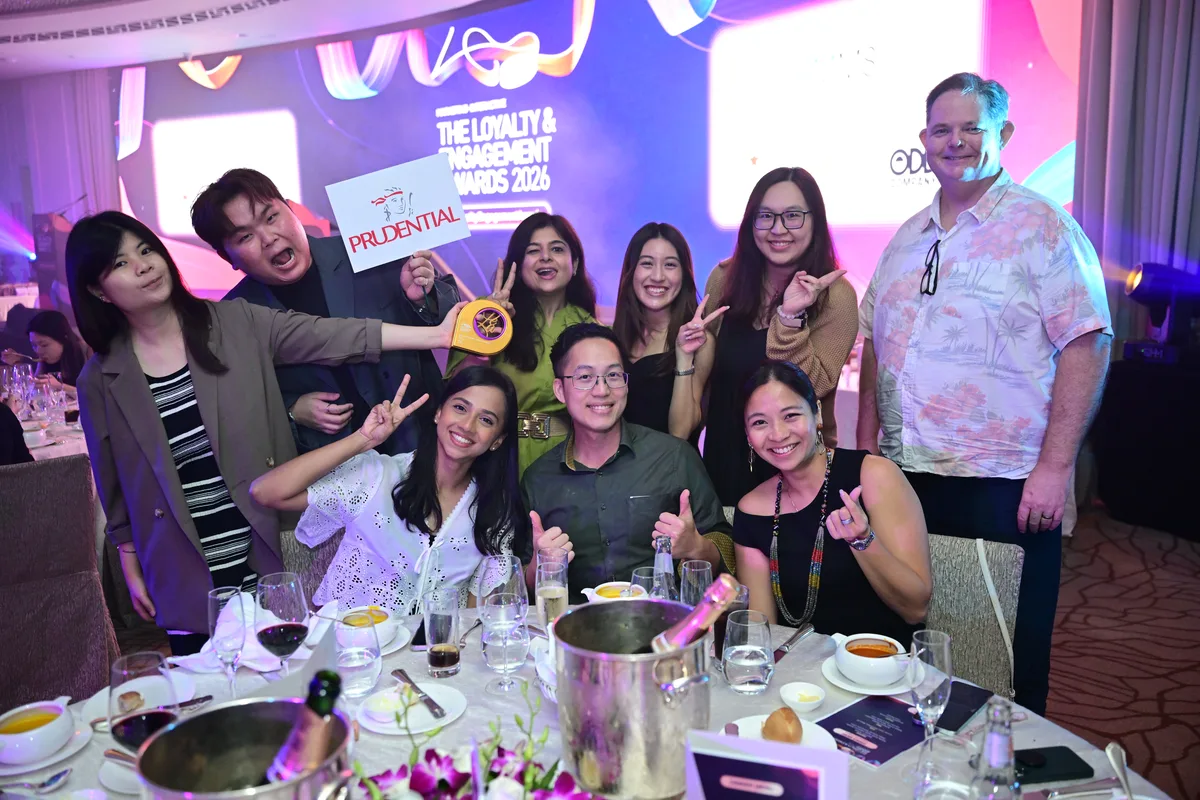 The Construct Digital and Prudential Singapore table celebrating at The Fullerton Hotel, 20 August 2026.