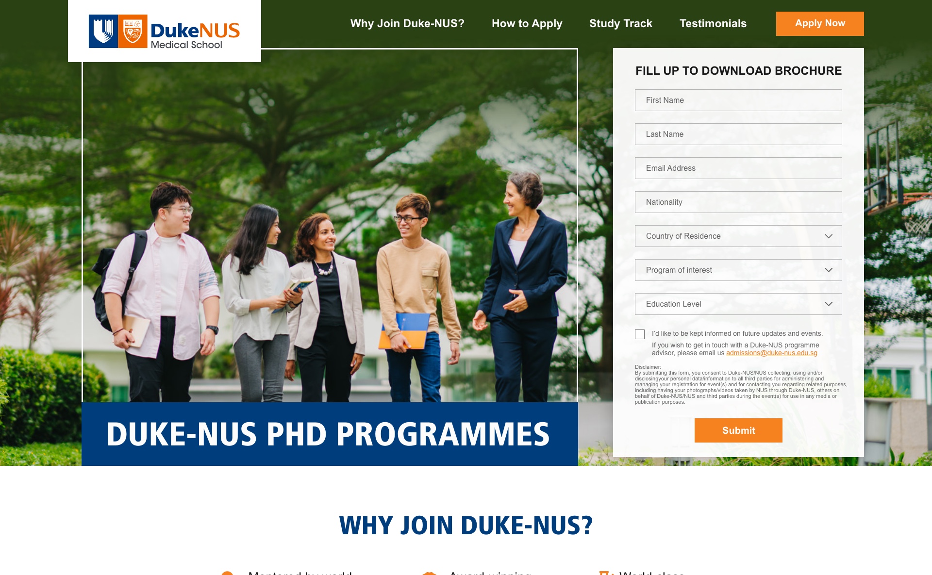 The modernised, mobile-responsive Duke-NUS PhD recruitment site Construct Digital built