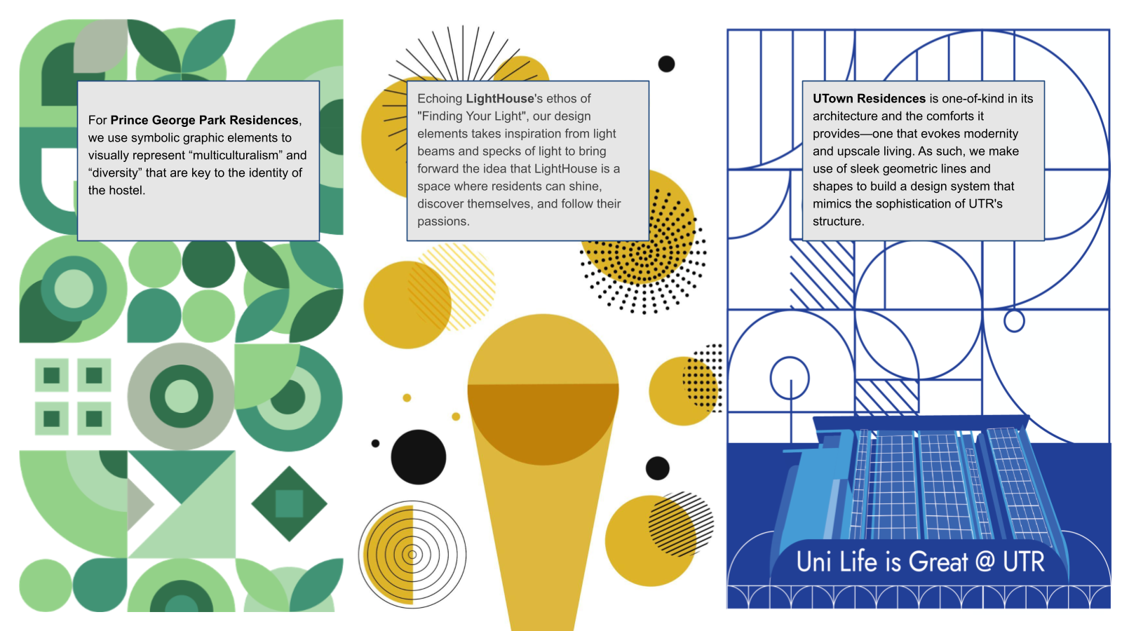 Distinct design languages for the three NUS hostels