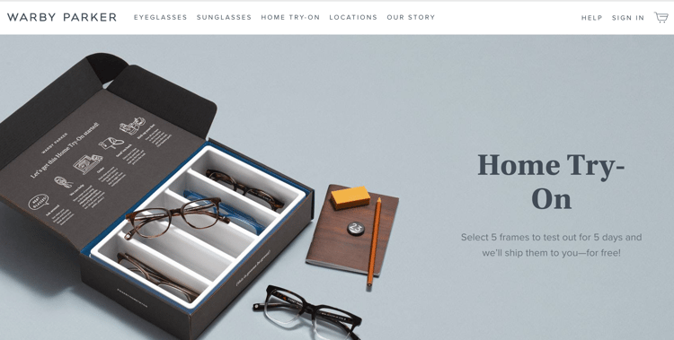 Warby Parker offers free pairs of glasses for customers to try at home.