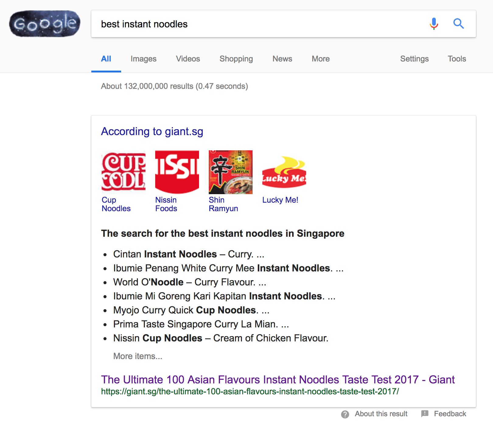 Google search results for "best instant noodles"