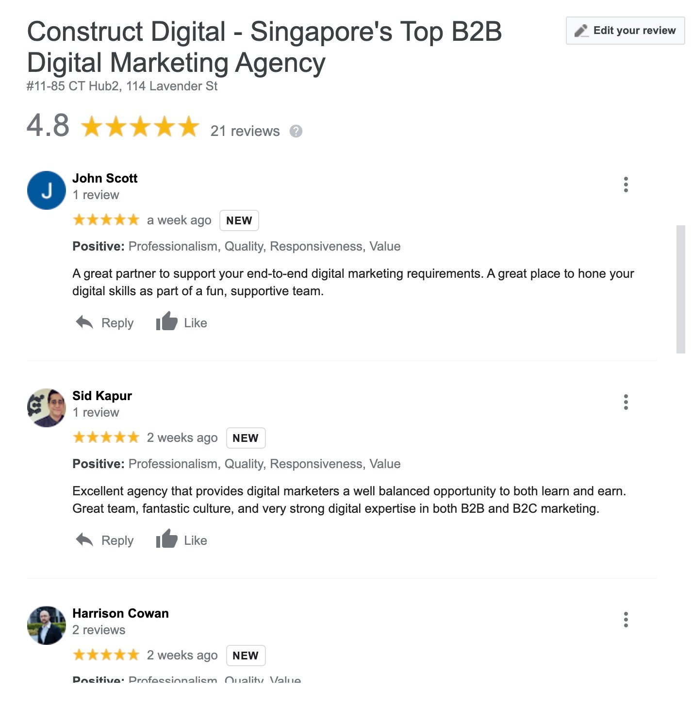Construct Google reviews