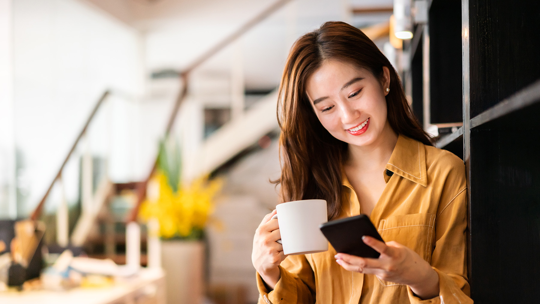 Woman browsing content on her device